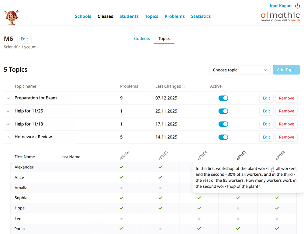 Lehrkraft verfolgt den Klassenfortschritt
